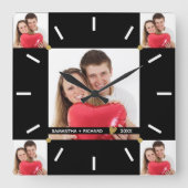 5 Foto Collage Bruiloft Jubileum Zwart Wit Vierkante Klok (Voorkant)