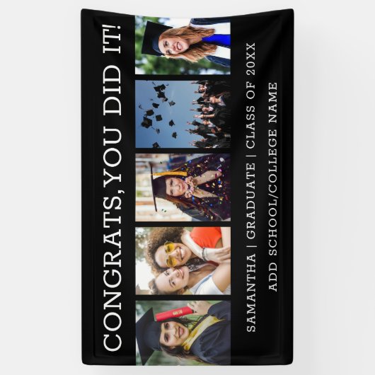 5 Foto Collage Congrats Afstuderen 2023 Afstuderen Spandoek (Verticaal)