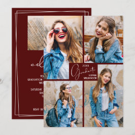 5 Foto Collage Donker Maroon Afstudeerfeest Kaart