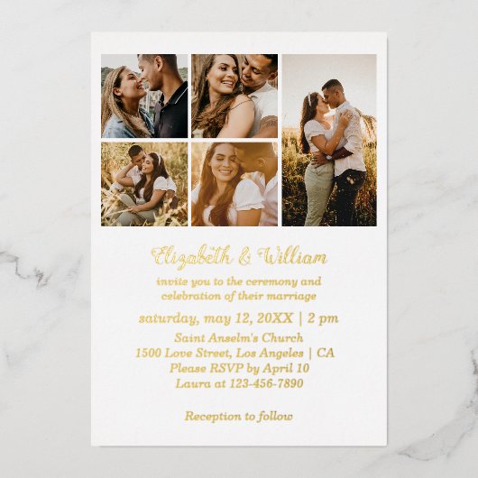 5 Foto Collage Elegant Folie Wedding Invitation Folie Uitnodiging (Voorkant)