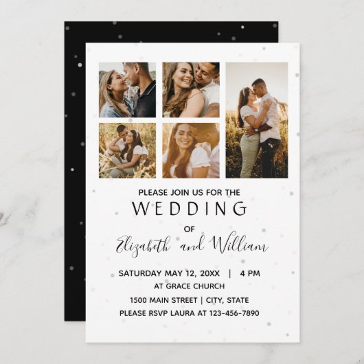 5 Foto Collage Elegant Wedding Invitation Kaart (Voorkant / Achterkant)