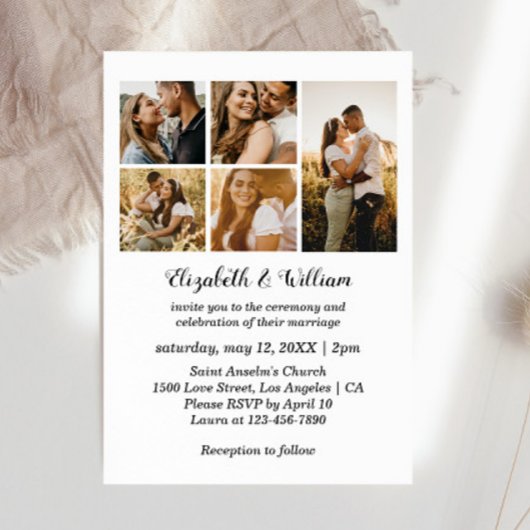 5 Foto Collage Elegant Wedding Invitation Kaart