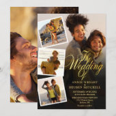 5 Foto Collage Elegante Gouden Scriptie Bruiloft Kaart (Voorkant / Achterkant)