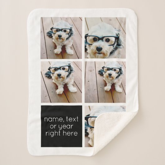 5 Foto Collage en tekstkleurenblok - zwart wit Sherpa Deken (Voorkant)