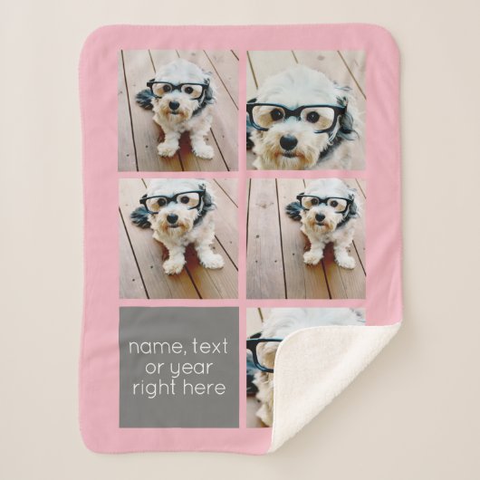 5 Foto Collage en tekstkleurenblok - zwart wit Sherpa Deken (Voorkant)