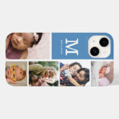 5 Foto Collage Familie Monogram Naam Slate Blue Case-Mate iPhone Case (Achterkant (horizontaal))