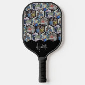 5 Foto Collage - funky hexagon patroon - naam Pickleball Paddle (Voorkant)