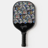 5 Foto Collage - funky hexagon patroon - naam Pickleball Paddle (Achterkant)