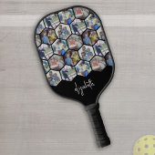 5 Foto Collage - funky hexagon patroon - naam Pickleball Paddle