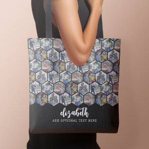 5 Foto Collage - funky hexagon patroon - zwart Tote Bag
