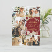 5 Foto Collage Goud Rood Merry Christmas Kaart (Staand voorkant)