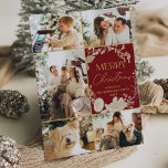 5 Foto Collage Goud Rood Merry Christmas Kaart<br><div class="desc">Deze elegante vakantiekaart is voorzien van vijf van uw favoriete persoonlijke foto's in een uniek gelaagd fotorooster. Als u van tevoren wijzigingen wilt aanbrengen,  selecteert u Aanpassen -> Bewerken met de ontwerptool.</div>