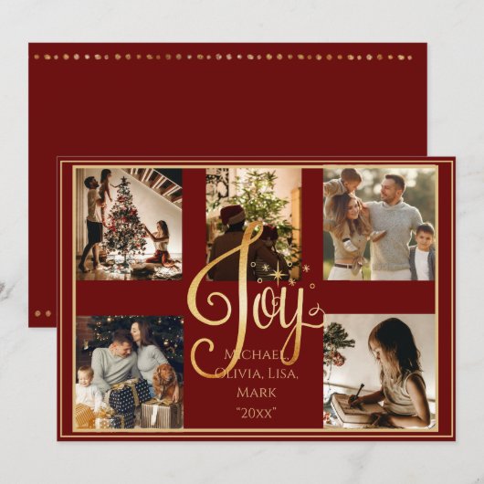 5 foto Collage goud Vreugde Kerstmis Kerst Feestda Feestdagenkaart (Voorkant / Achterkant)