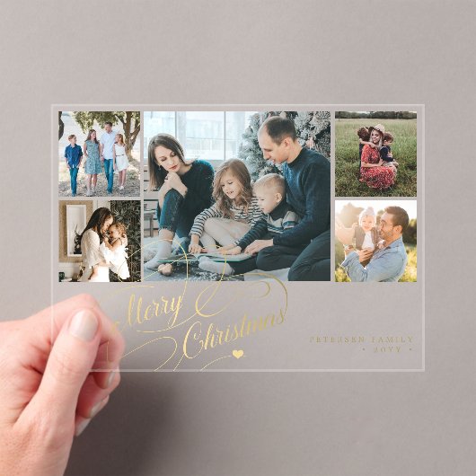 5 foto collage goud Vrolijk Kerstscript kaart Acryl Uitnodigingen (Insitu (Draagbaar))