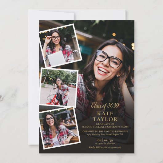 5 Foto Collage Gouden Afstudeerfeest  Kaart (Voorkant)