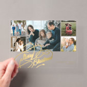 5 foto collage gouden Kerstmis script kaart Acryl Uitnodigingen (Insitu (Draagbaar))