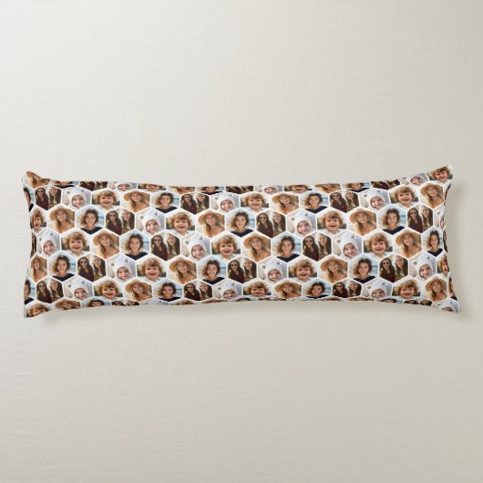 5 Foto Collage Honingraat Hexagon Patroon - wit Lichaamskussen (Achterkant)