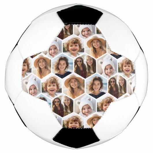 5 Foto Collage Honingraat Hexagon Patroon - wit Voetbal (Voorkant)
