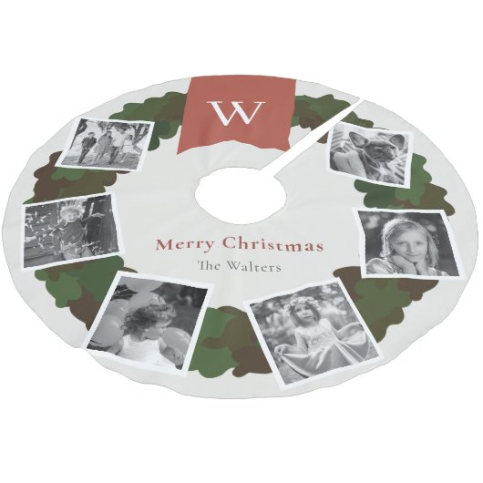 5 Foto Collage Krans Monogram Bourgogne Kerstboom Rok (Gekanteld)