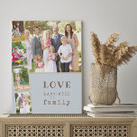 5 Foto Collage Love Gelukkig Family Blue Spice Imitatie Canvas Print<br><div class="desc">Gepersonaliseerd fotocanvas met 5 van uw eigen foto's. Het ontwerp heeft een kleurenpalet van zacht blauw met warme specerijen en paddenstoelbeige met trendy typemachine-stijl en bizarre typografie. Uw foto's worden getoond als groot landschapsafbeelding, bedekt met een fotostrip van 4 portret afbeeldingen. De drie betekenisvolle woorden lezen ... liefde voor geluk...</div>