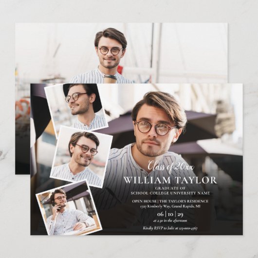 5 foto collage moderne afstudeerfeest kaart (Voorkant / Achterkant)