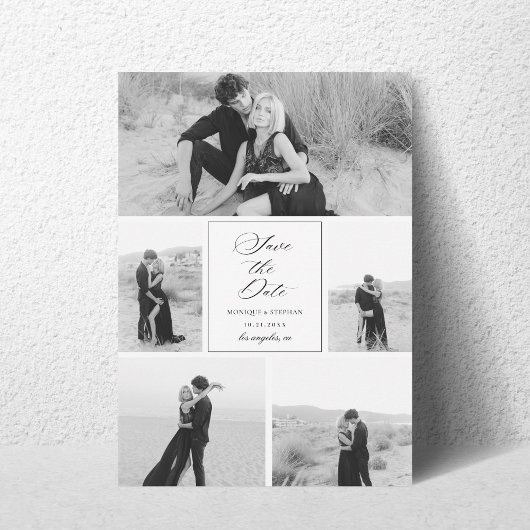 5 Foto Collage Monochroom Zwart en Wit Huwelijk Save The Date