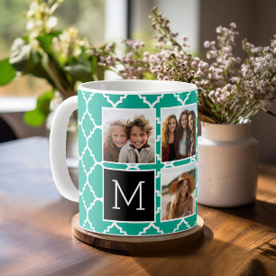 5 Foto Collage Monogram - Smaragdgroen en Zwart Koffiemok