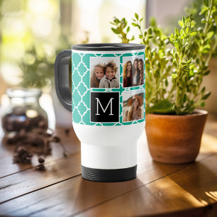 5 Foto Collage Monogram - Smaragdgroen en Zwart Reisbeker
