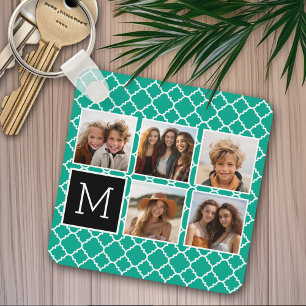 5 Foto Collage Monogram - Smaragdgroen en Zwart Sleutelhanger