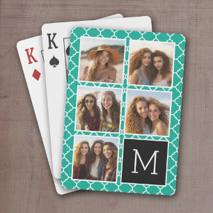 5 Foto Collage Monogram - Smaragdgroen en Zwart Speelkaarten