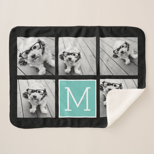 5 Foto Collage optionele tekst — KAN Kleur bewerke Sherpa Deken (Voorkant (horizontaal))