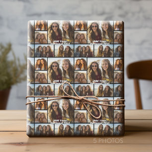 5 Foto Collage optionele tekst — KAN Zwart bewerke Cadeaupapier