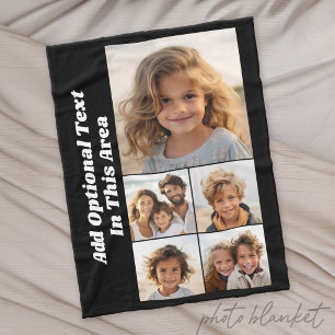 5 foto collage optionele tekst - kan zwart bewerke fleece deken