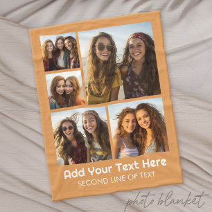 5 Foto Collage Optionele Tekst - Minimaal Modern Fleece Deken