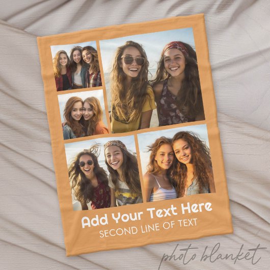 5 Foto Collage Optionele Tekst - Minimaal Modern Fleece Deken