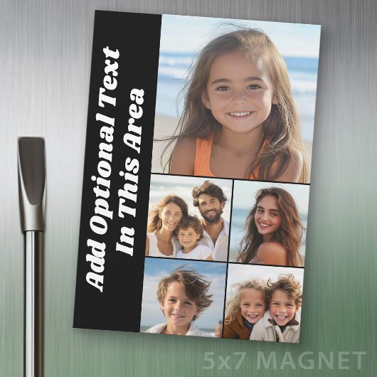 5 Foto Collage Optionele Tekst - Zwart - Magneet
