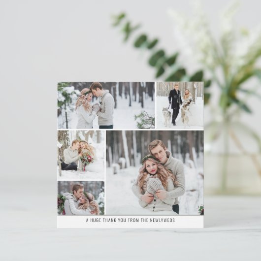 5 foto collage Passen getrouwd Trouwplein Dank u Kaart (Staand voorkant)