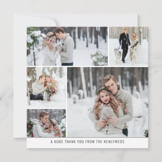 5 foto collage Passen getrouwd Trouwplein Dank u Kaart (Voorkant)