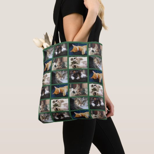 5 Foto Collage Patroon Groene Rand Tote Bag (Dichtbij)