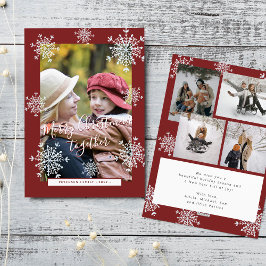 5 foto collage Prettig kerstfeest sneeuwvlokken ro Feestdagenkaart