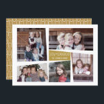 5 Foto Collage Retro Joy en Peace - Gold Feestdagenkaart<br><div class="desc">Gebruik vijf afbeeldingen om een uniek en trendy Merry-kerstmemento te maken. Als u om het even wat rond moet bewegen,  klik op de aanpassingsknoop om veranderingen aan te brengen.</div>