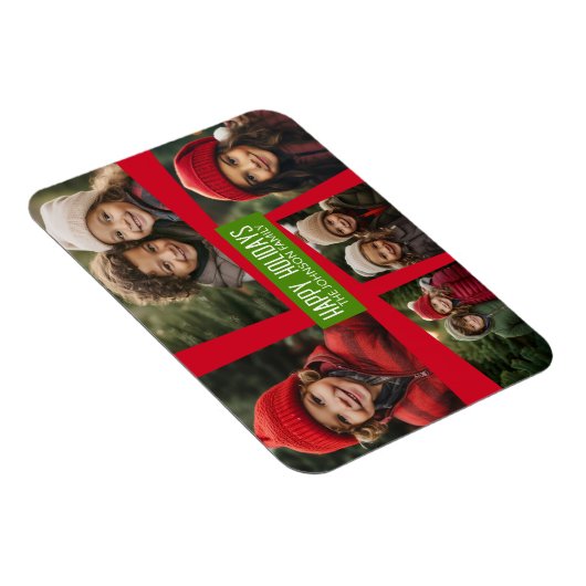 5 Foto Collage Retro Prettige feestdagen Red Green Magneet (Rechterzijde)