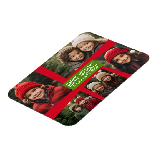 5 Foto Collage Retro Prettige feestdagen Red Green Magneet (Linkerzijde)