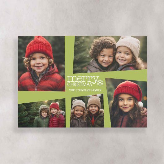 5 Foto Collage Retro Vreugde en Vrede Groen Feestdagenkaart