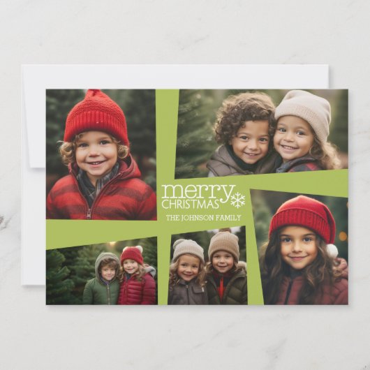 5 Foto Collage Retro Vreugde en Vrede Groen Feestdagenkaart (Voorkant)