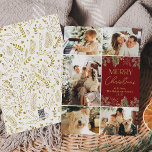 5 Foto Collage Rode Kerstkaarten Feestdagenkaart<br><div class="desc">Deze elegante kerstkaart bevat vijf van uw favoriete persoonlijke foto's in een unieke,  gelaagde fotogrid. Om vooruit te veranderen,  selecteert u Personaliseren -> Bewerken met behulp van de ontwerptools.</div>