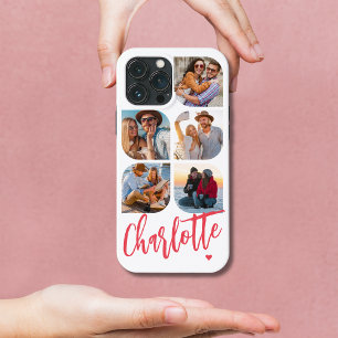 5 foto-collage Roze Schrift Naam Hart Case-Mate iPhone Case