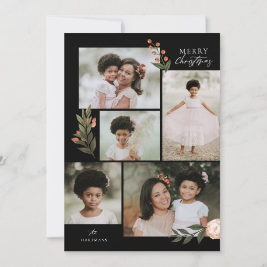 5 Foto Collage Terracotta Boho Floral Kerstmis Feestdagenkaart (Voorkant)