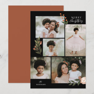 5 Foto Collage Terracotta Boho Floral Kerstmis Feestdagenkaart