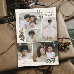 5 Foto Collage Terracotta Boho Floral Kerstmis Feestdagenkaart<br><div class="desc">Deze prachtige foto-collage kerstfeestkaart bevat handbeschilderde bloemelementen in olijfgroen, ivoor en terracotta verbrand sinaasappel. Stijlvolle, met de hand geschreven typografie luidt: "Vrolijk kerstfeest." De achtergrond aan de voorzijde van de kaart is ivoor, en de achterzijde van de kaart heeft een terracotta gekleurde achtergrond. Beide achtergrondkleuren kunnen aan om het even...</div>